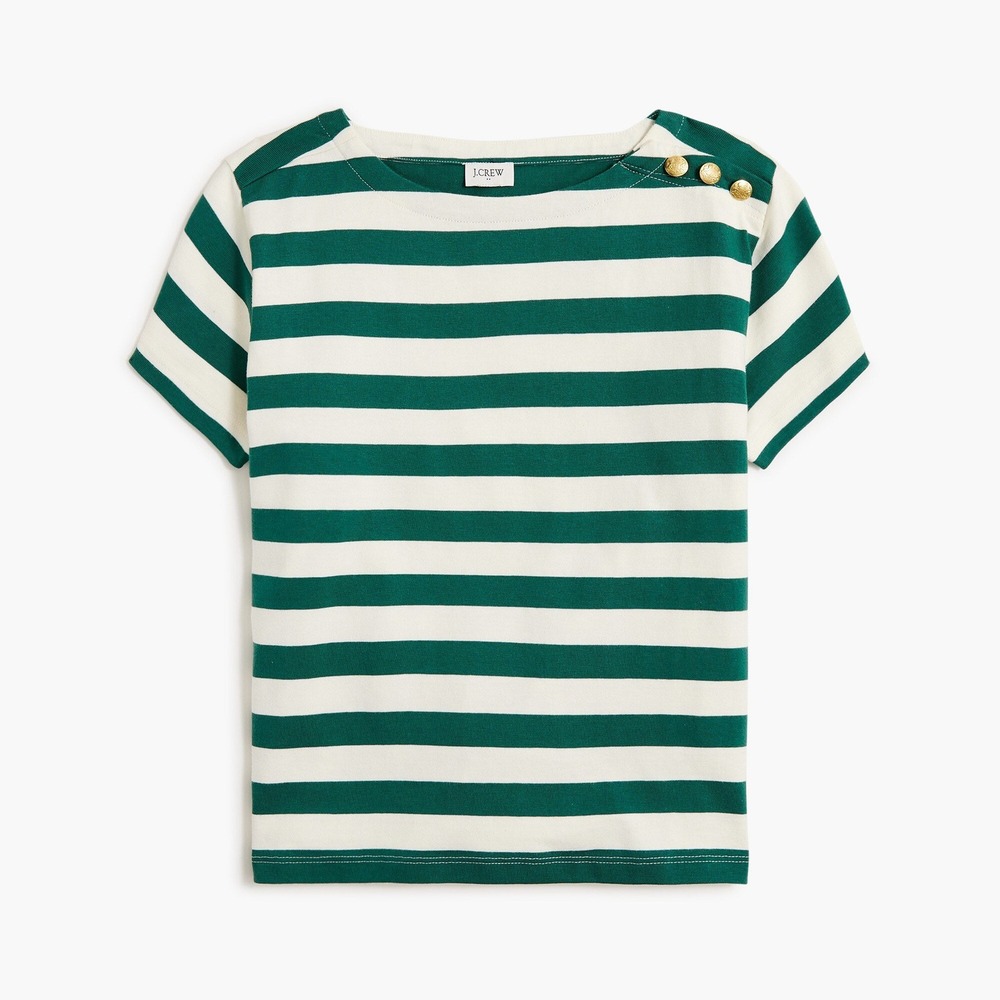 J. CREW Striped button-shoulder boatneck tee green XS NWT